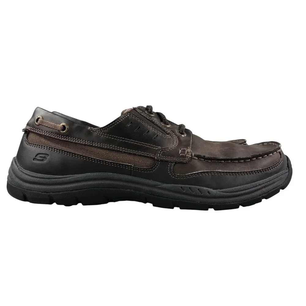 Skechers Men's Size 10 Dark Brown Leather Relaxed Fit Memory Foam Shoes 64114